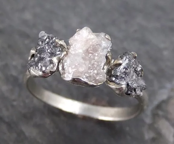 custom rough diamond engagement ring raw 14k white black gold wedding ring diamond multi stone rough diamond ring byangeline c0125 Alternative Engagement