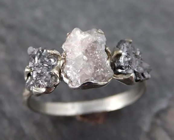 custom rough diamond engagement ring raw 14k white black gold wedding ring diamond multi stone rough diamond ring byangeline c0125 Alternative Engagement