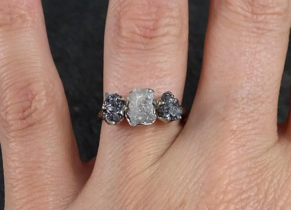 custom rough diamond engagement ring raw 14k white black gold wedding ring diamond multi stone rough diamond ring byangeline c0125 Alternative Engagement