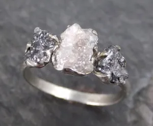 custom rough diamond engagement ring raw 14k white black gold wedding ring diamond multi stone rough diamond ring byangeline c0125 Alternative Engagement