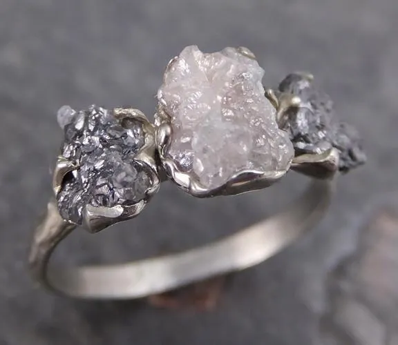 custom rough diamond engagement ring raw 14k white black gold wedding ring diamond multi stone rough diamond ring byangeline c0125 Alternative Engagement