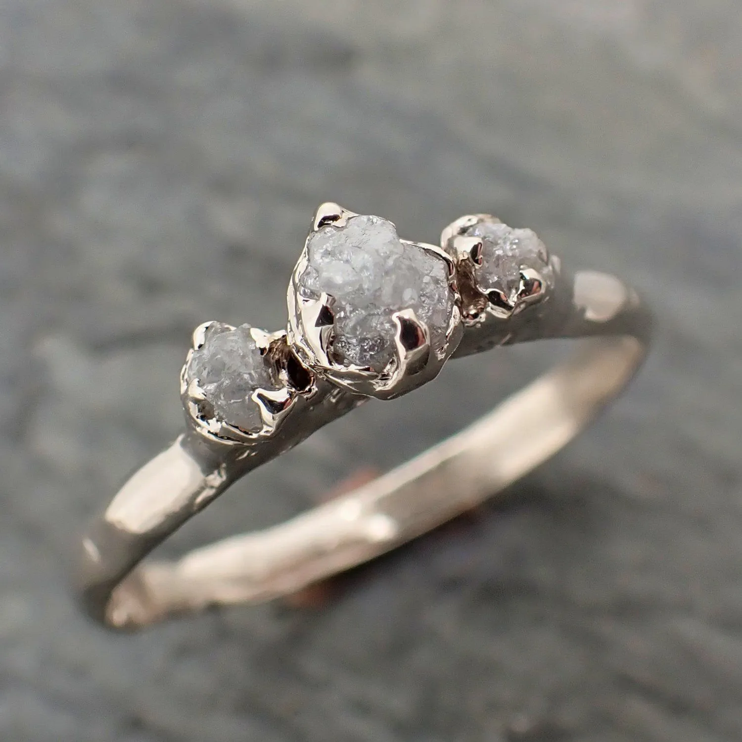 dainty raw rough diamond engagement stacking ring wedding anniversary white gold 14k rustic byangeline 2298 Alternative Engagement