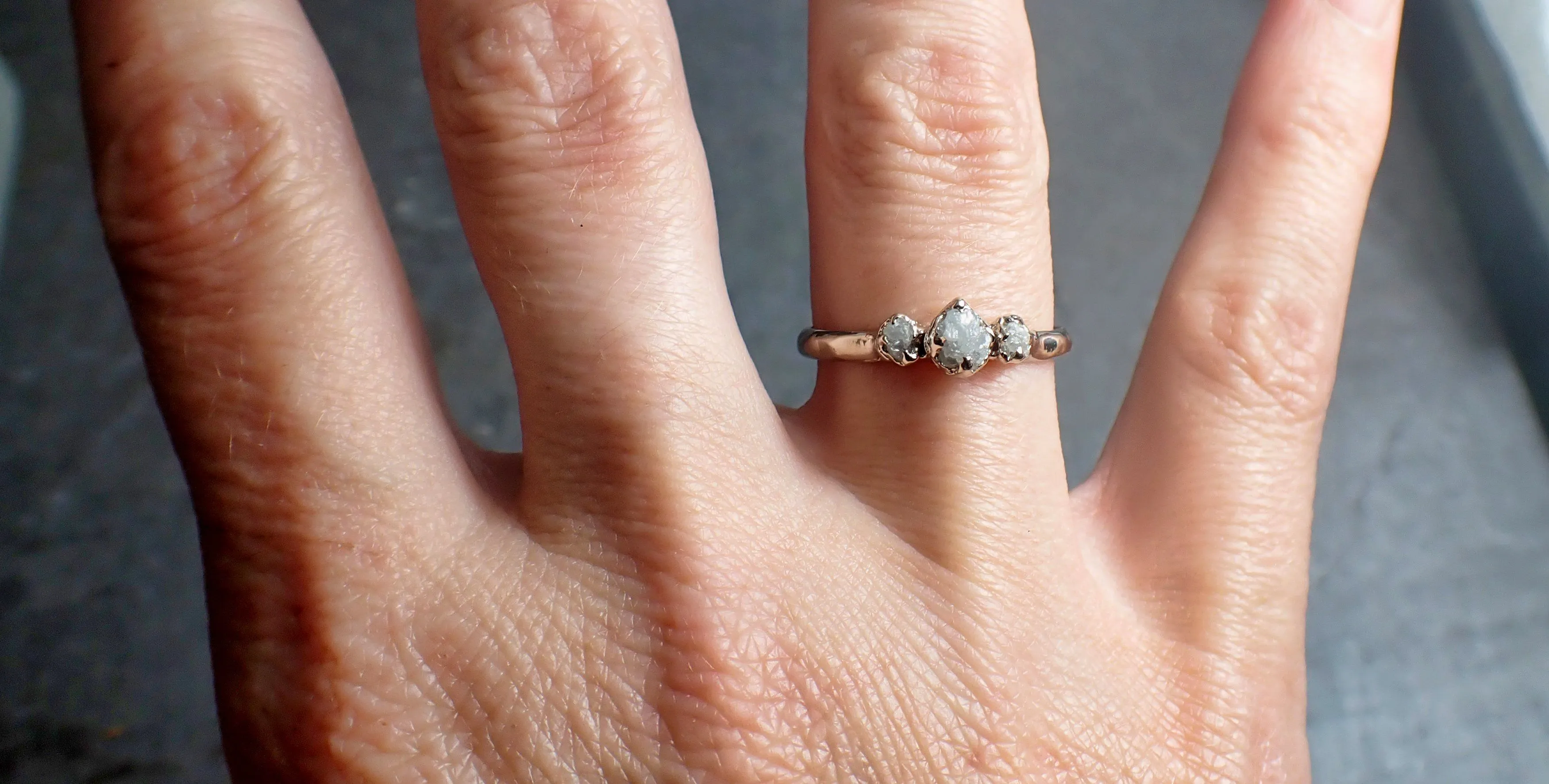 dainty raw rough diamond engagement stacking ring wedding anniversary white gold 14k rustic byangeline 2298 Alternative Engagement