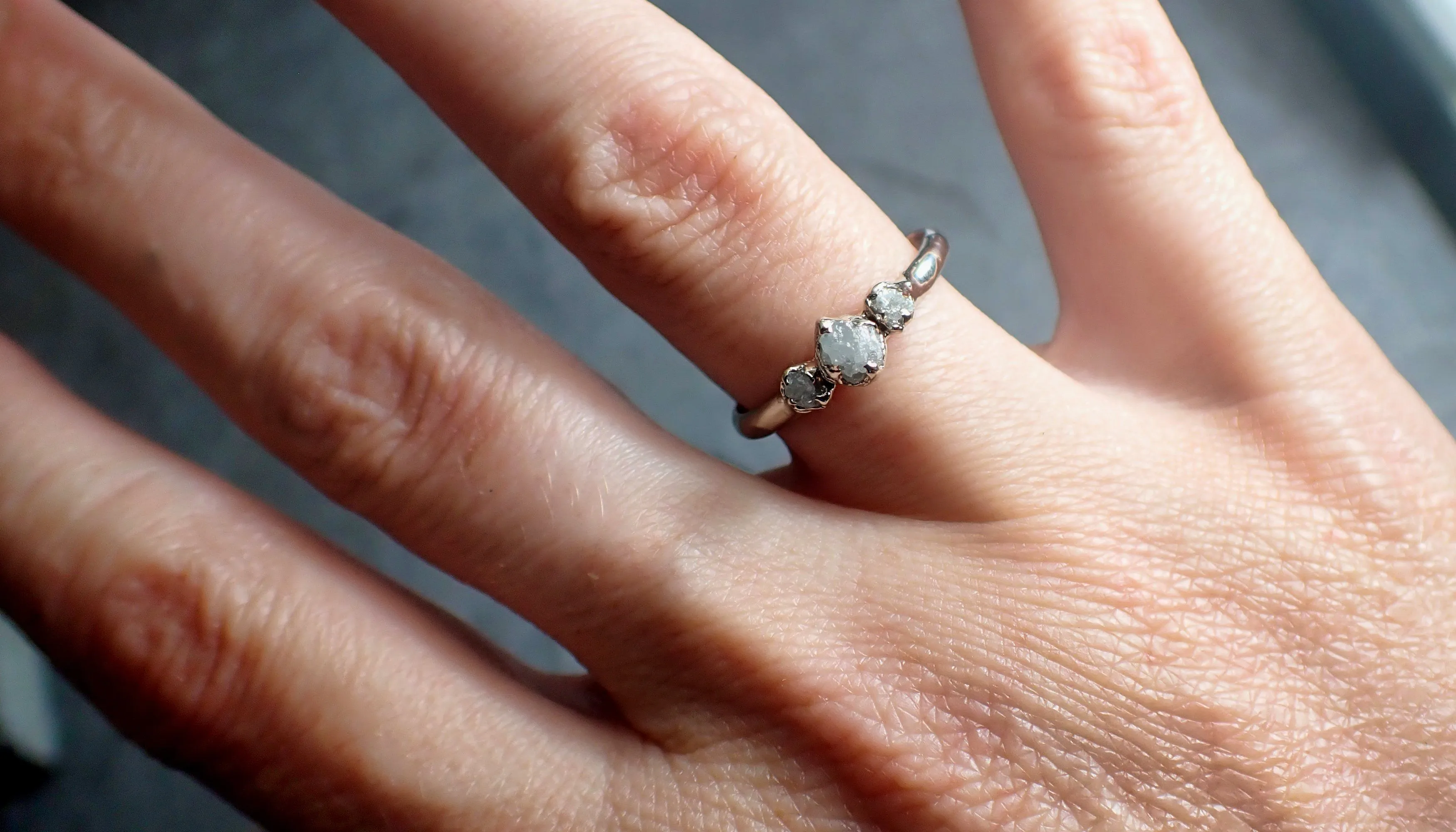 dainty raw rough diamond engagement stacking ring wedding anniversary white gold 14k rustic byangeline 2298 Alternative Engagement
