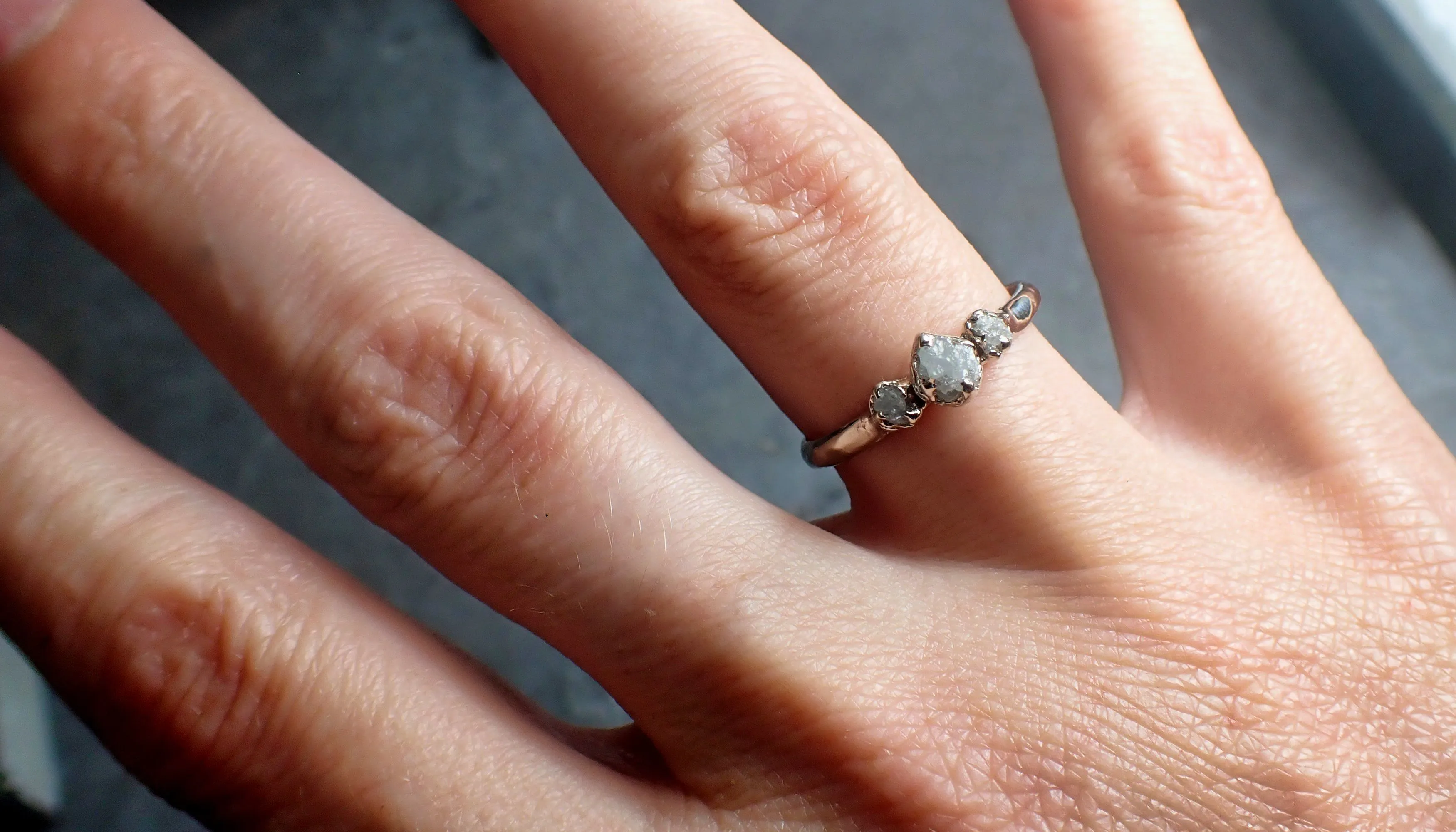 dainty raw rough diamond engagement stacking ring wedding anniversary white gold 14k rustic byangeline 2298 Alternative Engagement