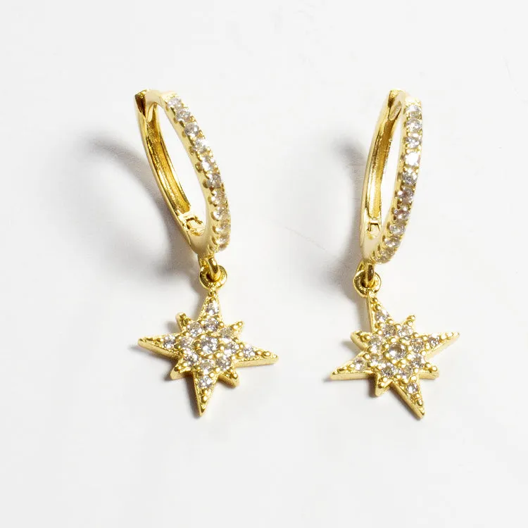 Dangling CZ North Star Huggies - Gold or Silver