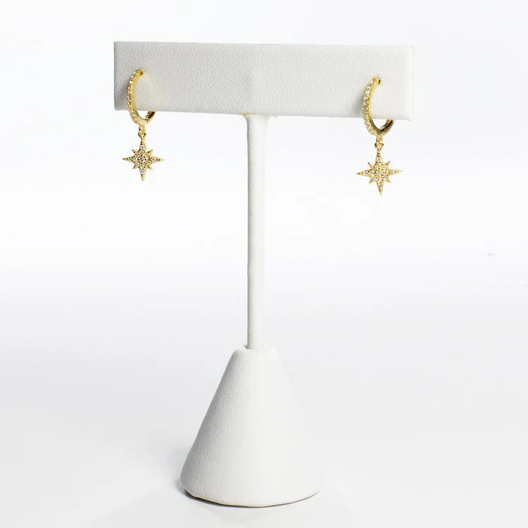 Dangling CZ North Star Huggies - Gold or Silver