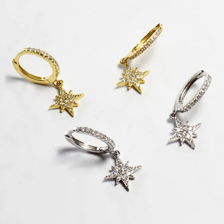 Dangling CZ North Star Huggies - Gold or Silver