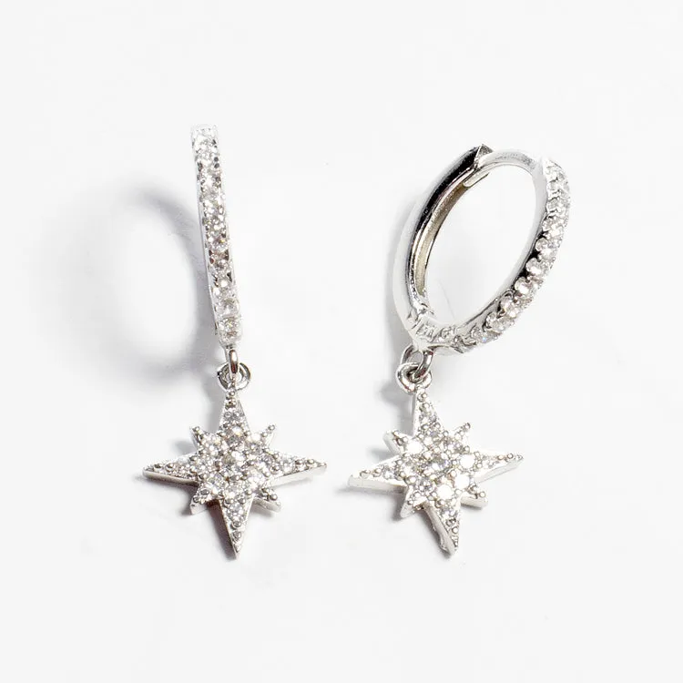 Dangling CZ North Star Huggies - Gold or Silver