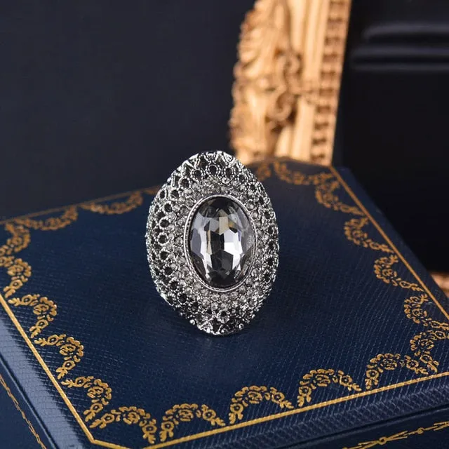 Dark Oval Zircon Stone Ring Women Wedding Jewelry