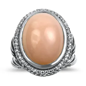 David Yurman Estate Sterling Silver Pink Agate & Diamond Ring