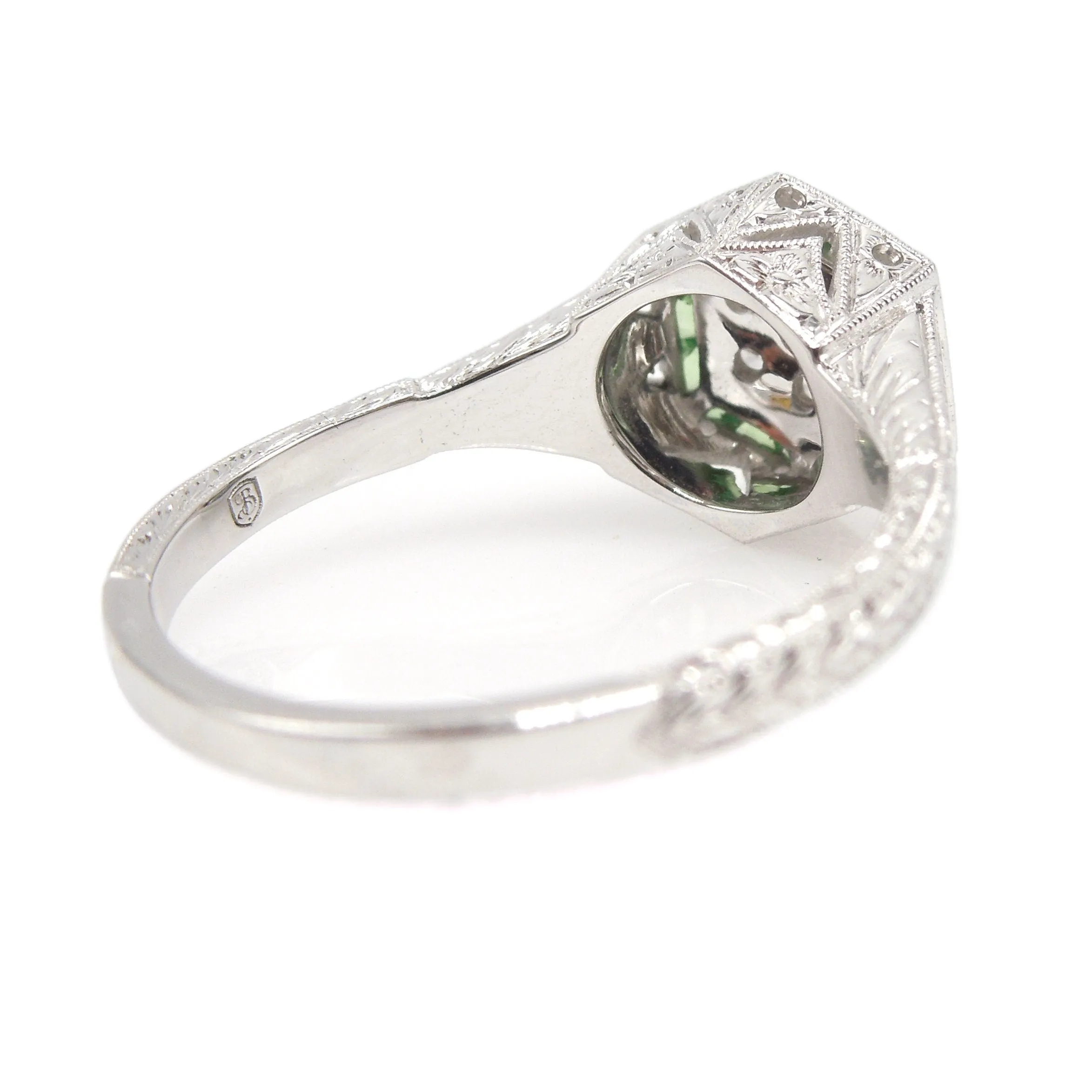 Diamond and Tsavorite Garnet Hexagonal Cluster Ring in White Gold