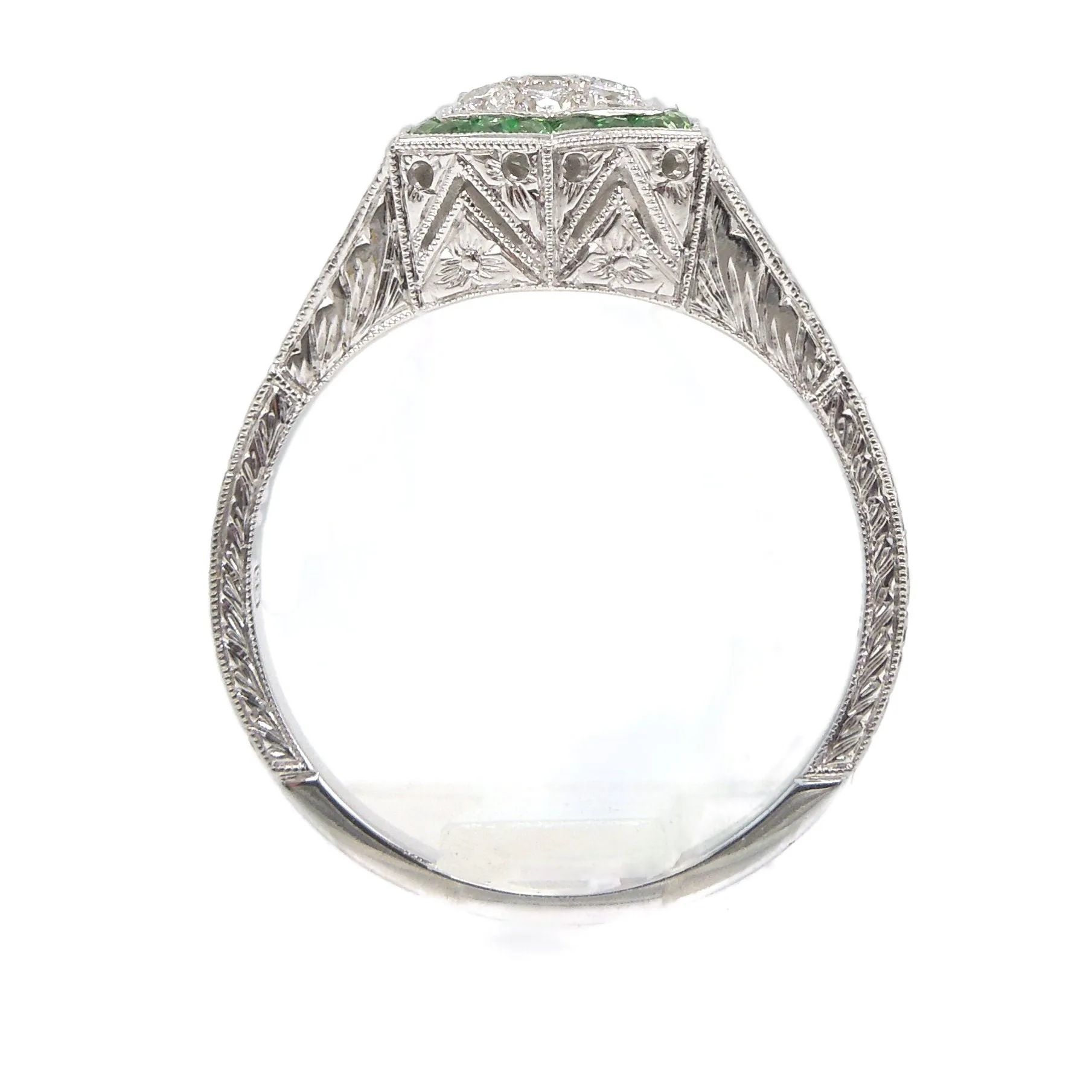 Diamond and Tsavorite Garnet Hexagonal Cluster Ring in White Gold