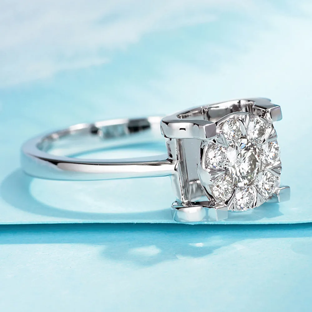 Diamond Cluster Four Prongs Bull Head Setting Ring