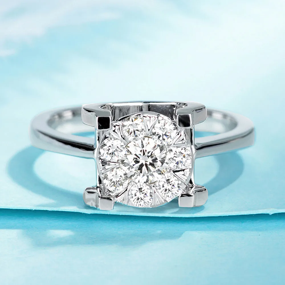 Diamond Cluster Four Prongs Bull Head Setting Ring