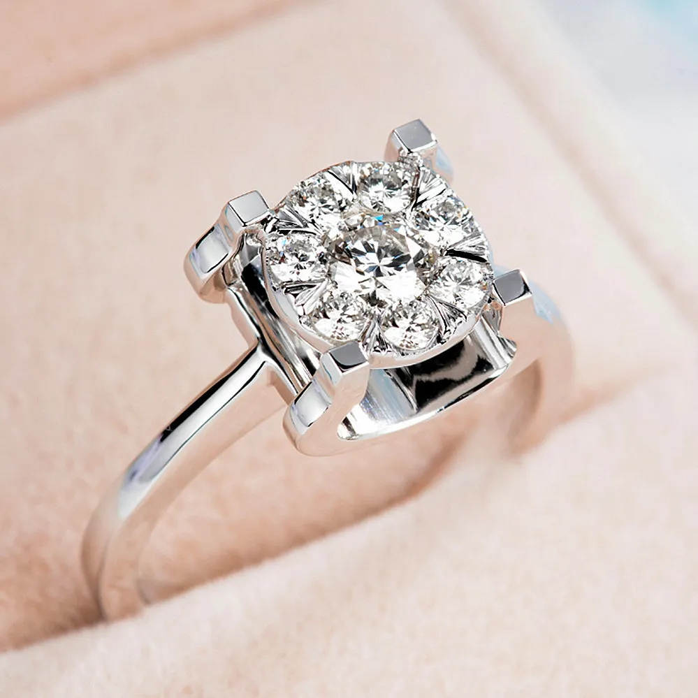 Diamond Cluster Four Prongs Bull Head Setting Ring