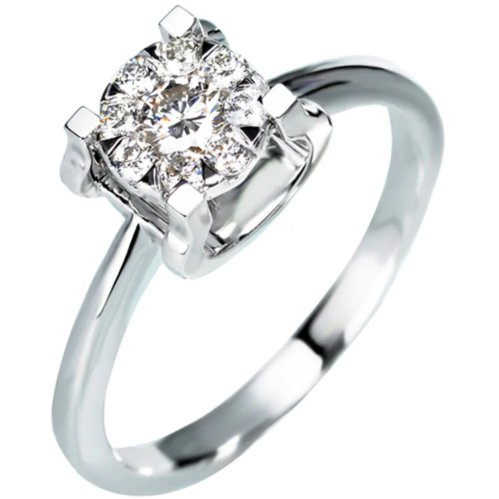 Diamond Cluster Four Prongs Bull Head Setting Ring