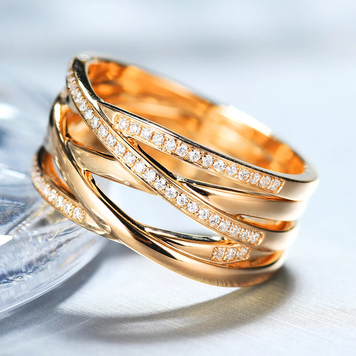 Diamond Criss Cross Overlapping Wide Ring