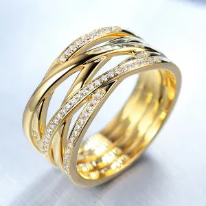 Diamond Criss Cross Overlapping Wide Ring
