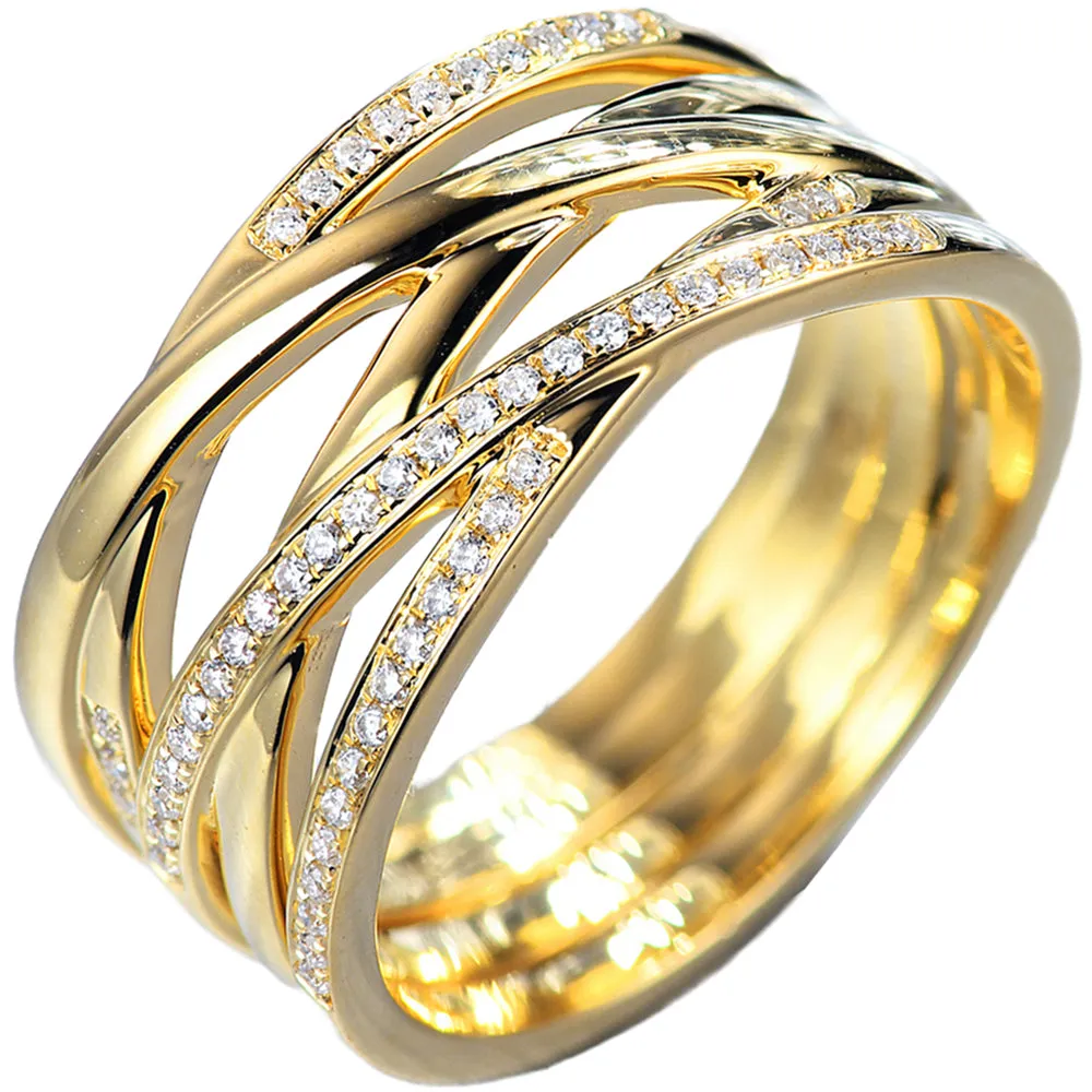 Diamond Criss Cross Overlapping Wide Ring