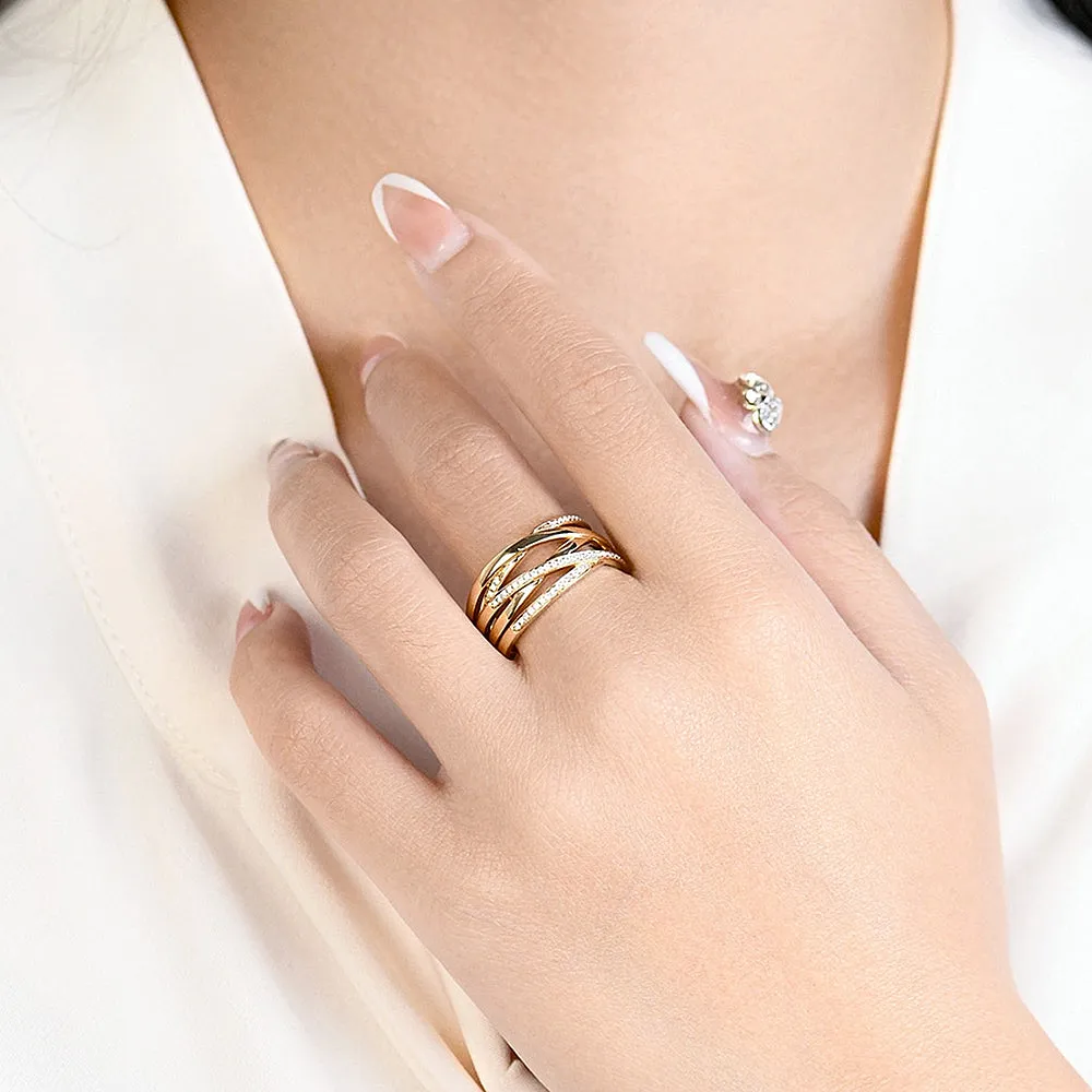 Diamond Criss Cross Overlapping Wide Ring