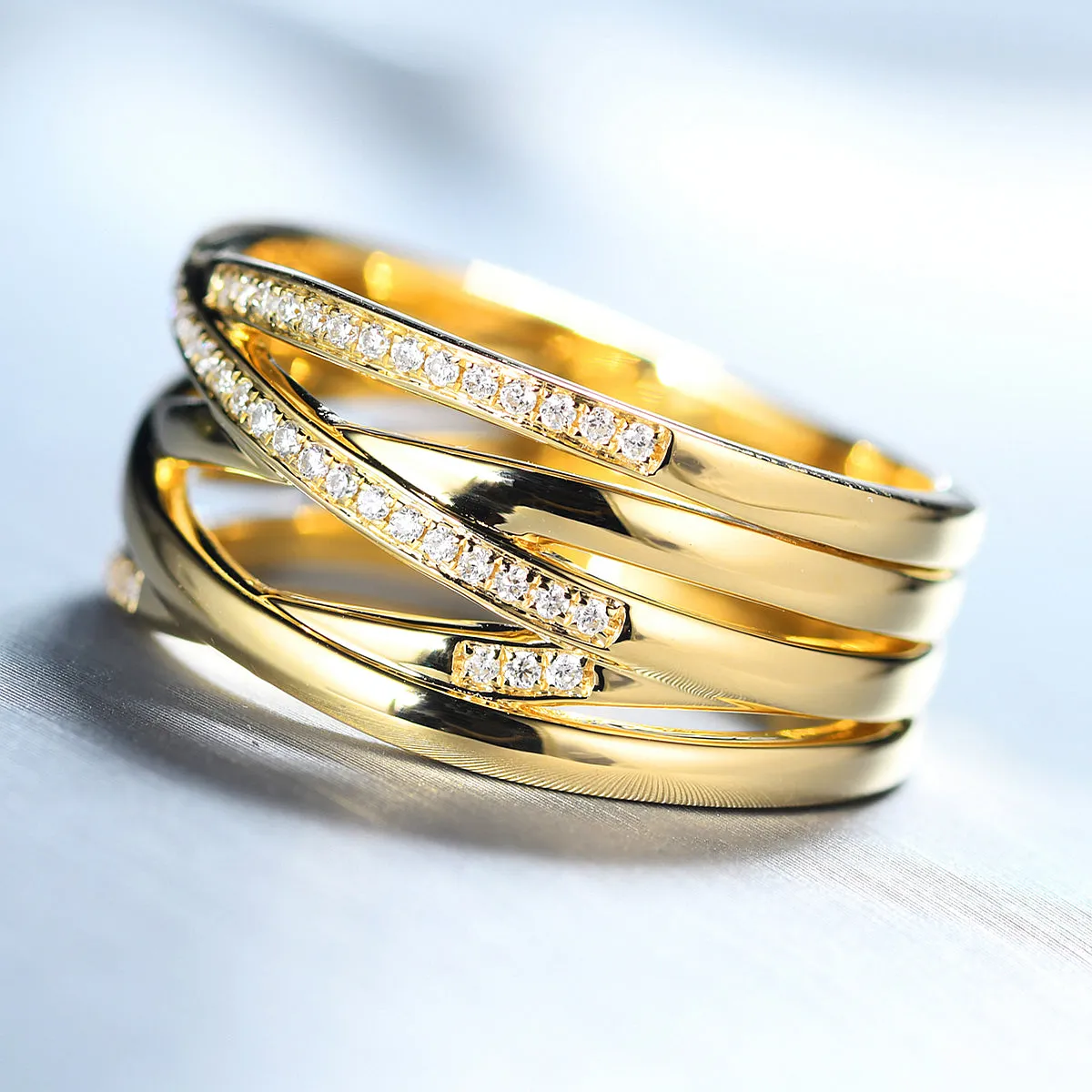 Diamond Criss Cross Overlapping Wide Ring