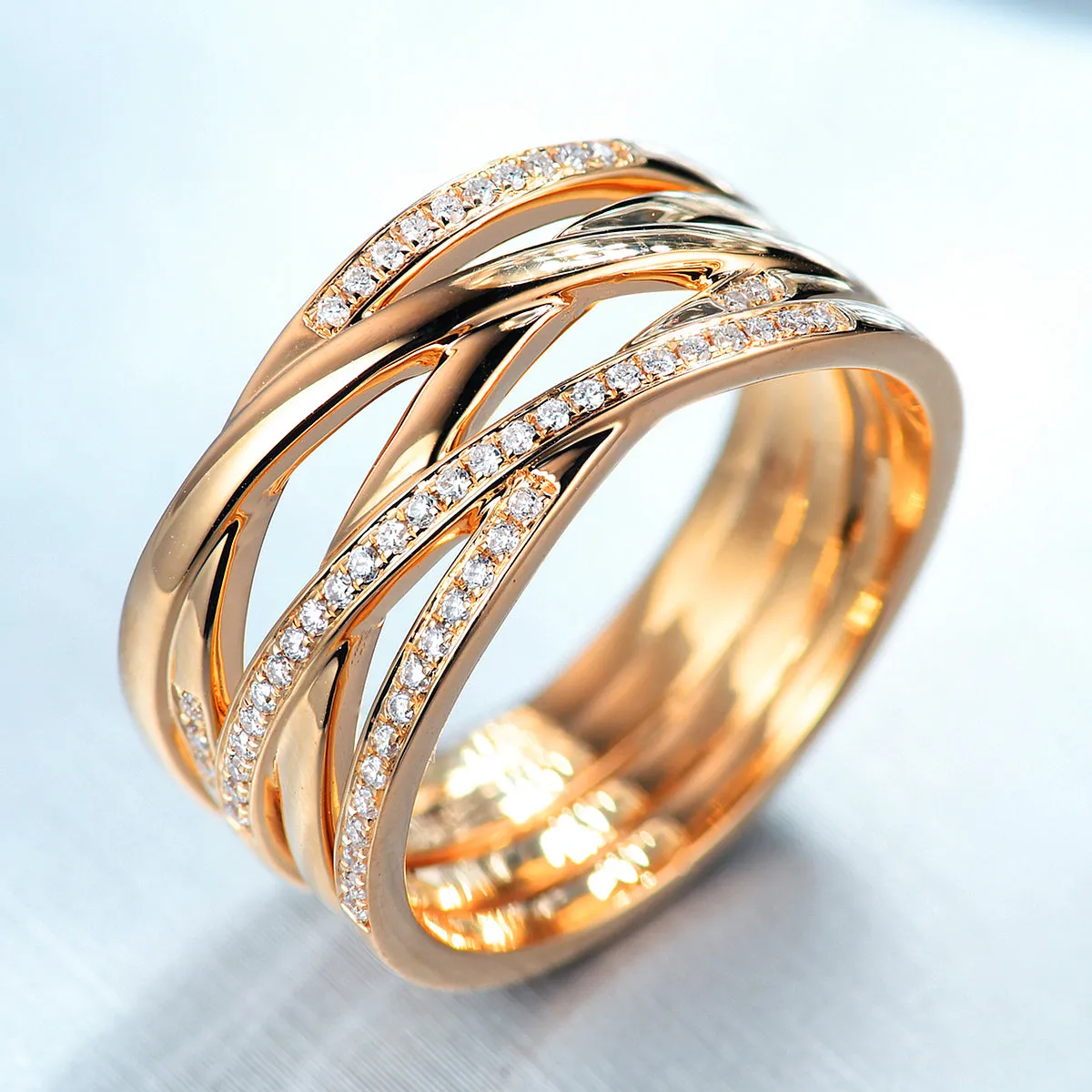 Diamond Criss Cross Overlapping Wide Ring
