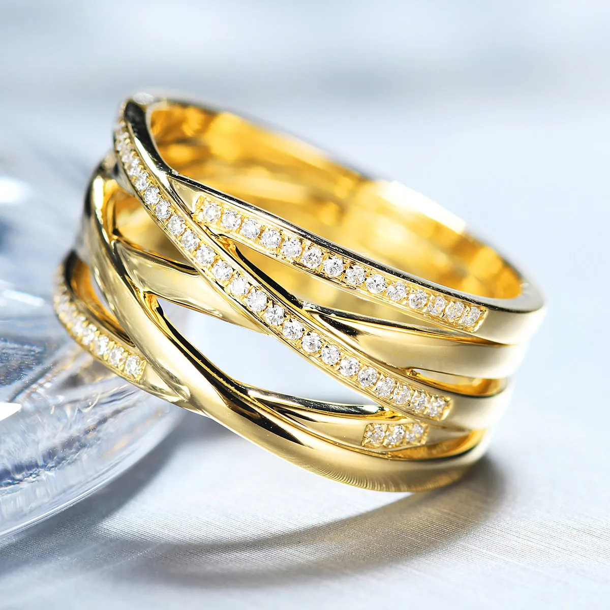 Diamond Criss Cross Overlapping Wide Ring