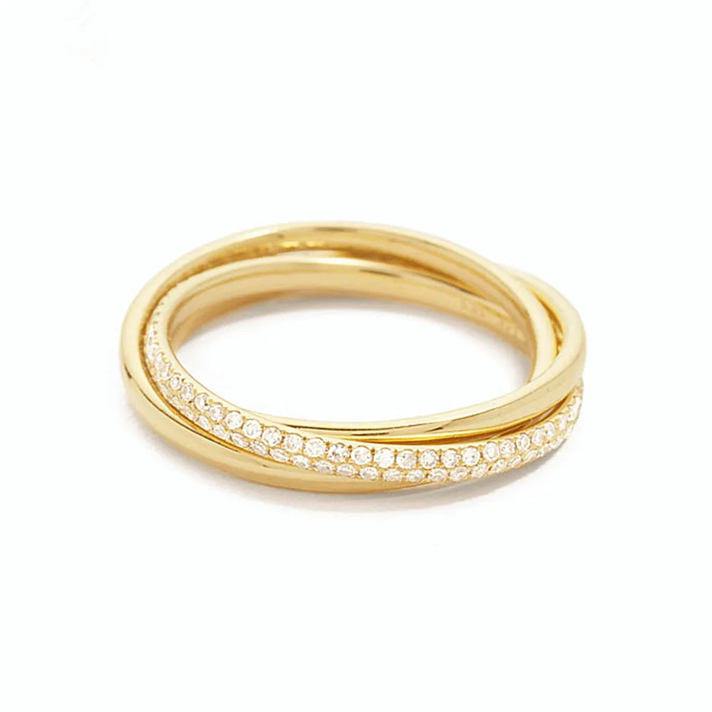 Double Row Pave Diamond Interlocking 3 Bands Ring