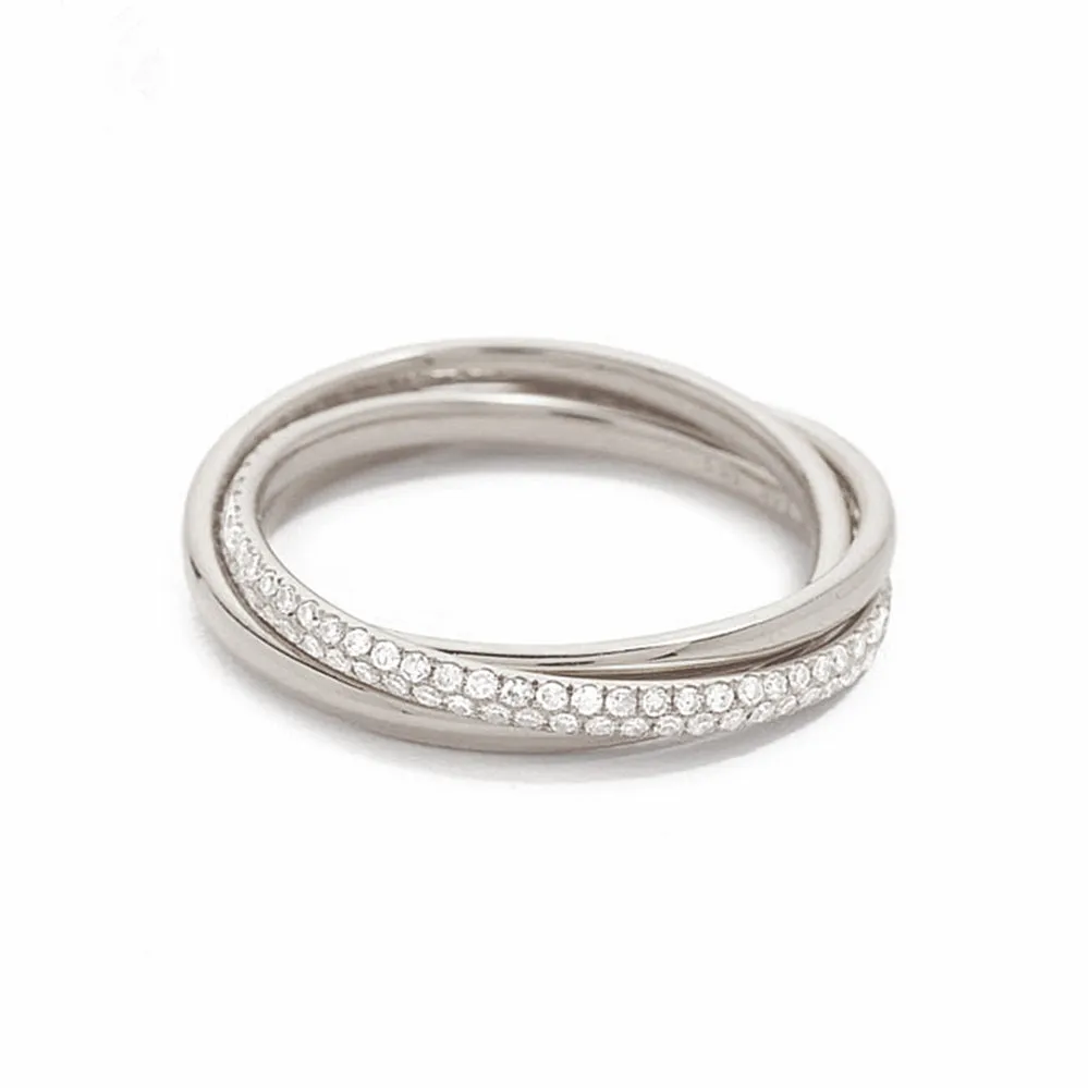 Double Row Pave Diamond Interlocking 3 Bands Ring