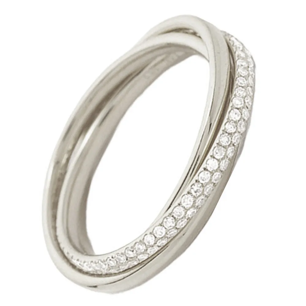 Double Row Pave Diamond Interlocking 3 Bands Ring