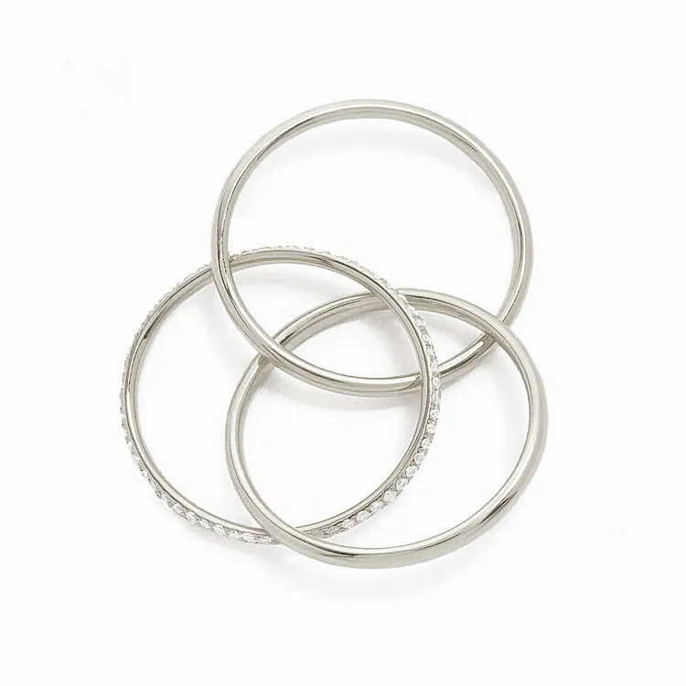 Double Row Pave Diamond Interlocking 3 Bands Ring