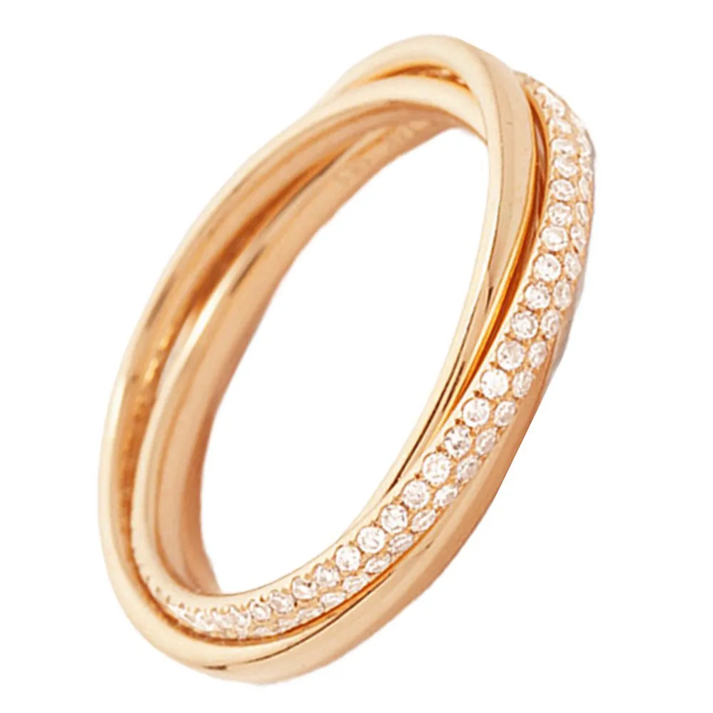 Double Row Pave Diamond Interlocking 3 Bands Ring