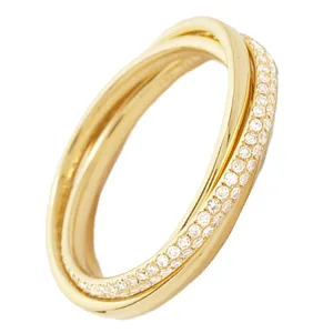Double Row Pave Diamond Interlocking 3 Bands Ring