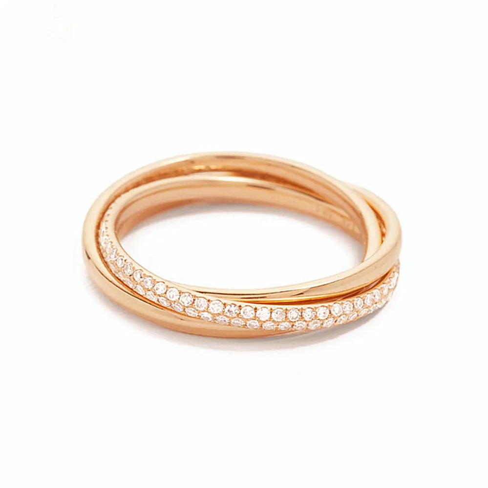 Double Row Pave Diamond Interlocking 3 Bands Ring