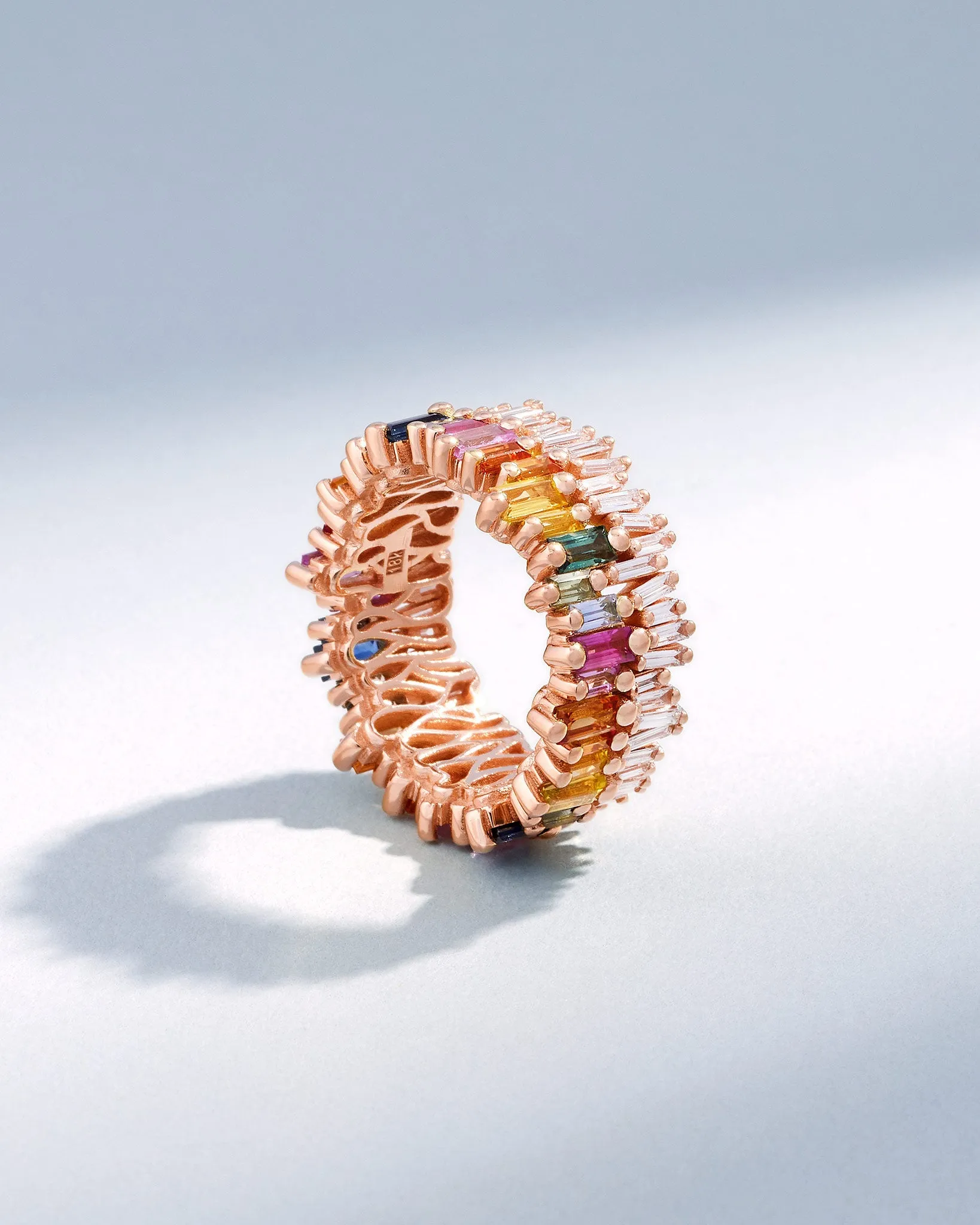 Double Stack Rainbow Sapphire Eternity Band