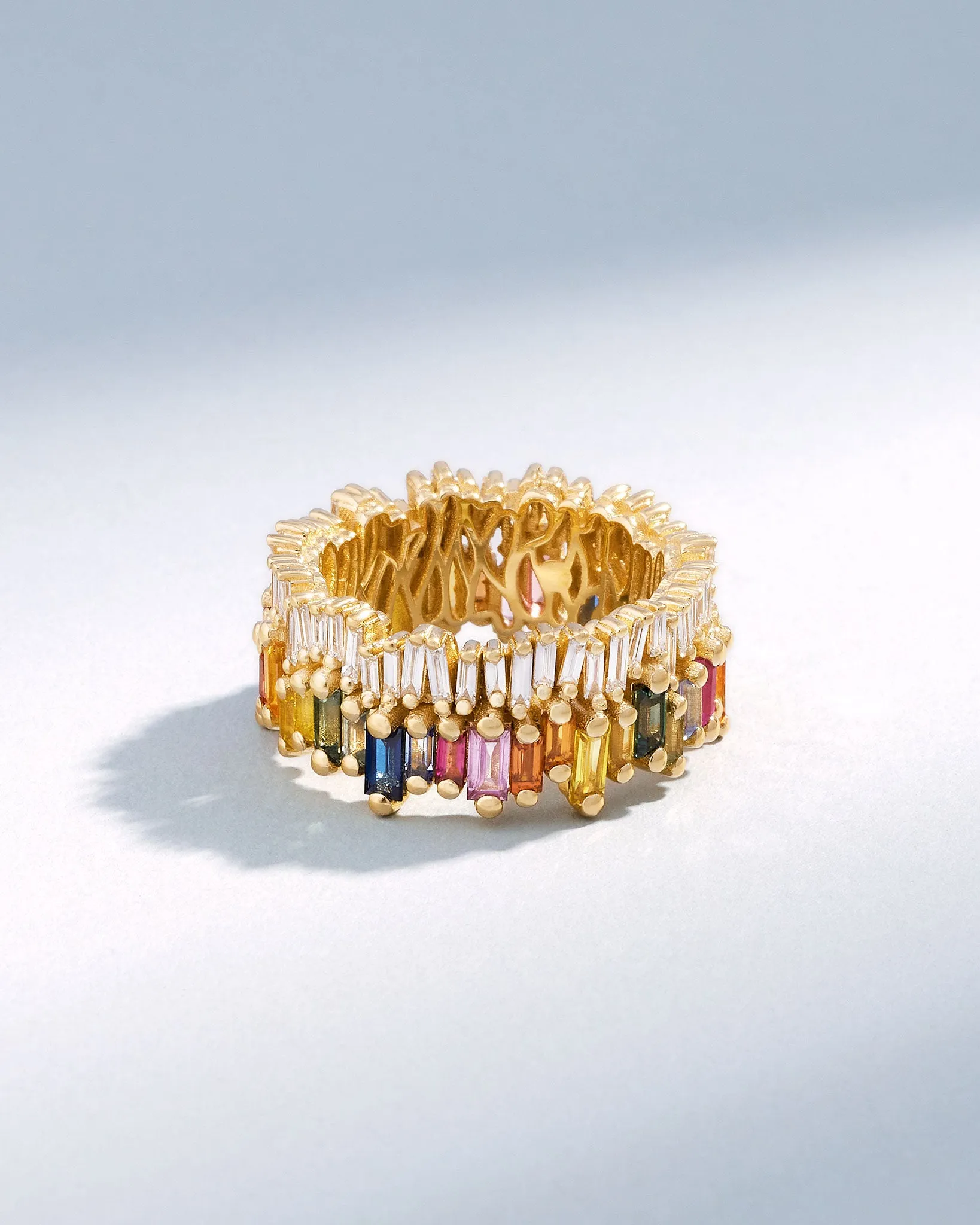 Double Stack Rainbow Sapphire Eternity Band