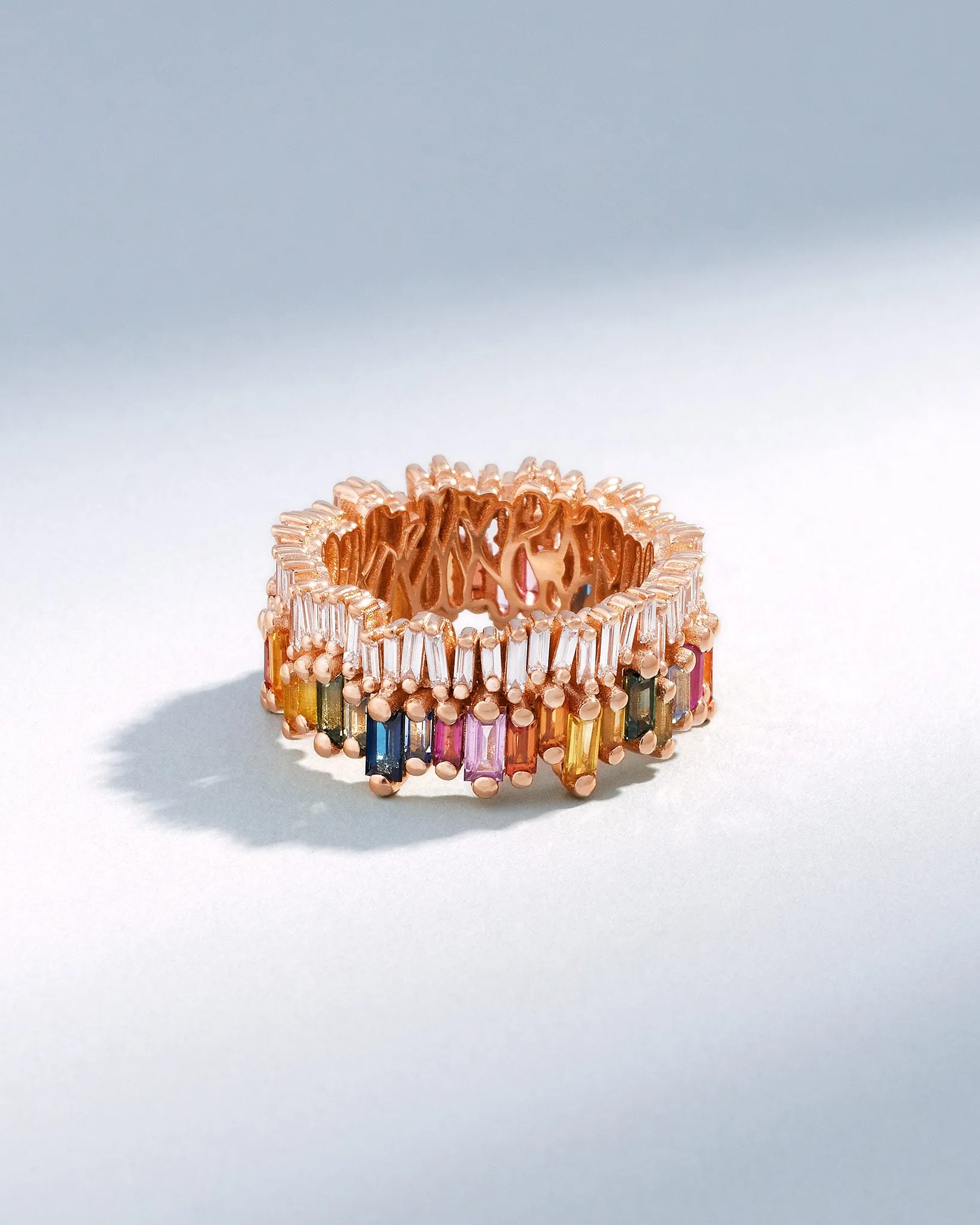 Double Stack Rainbow Sapphire Eternity Band