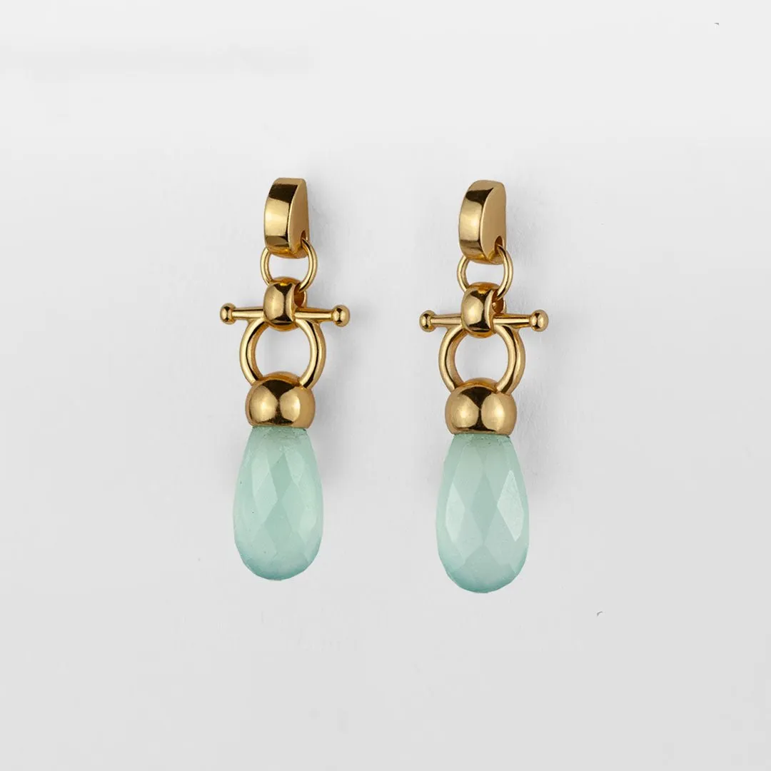Droplette - Snaffle Horse Bit Aqua Chalcedony and 14K Gold on Sterling Silver Earring