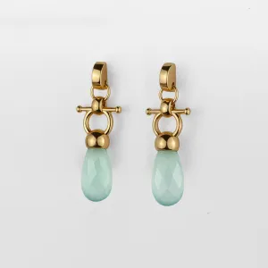 Droplette - Snaffle Horse Bit Aqua Chalcedony and 14K Gold on Sterling Silver Earring
