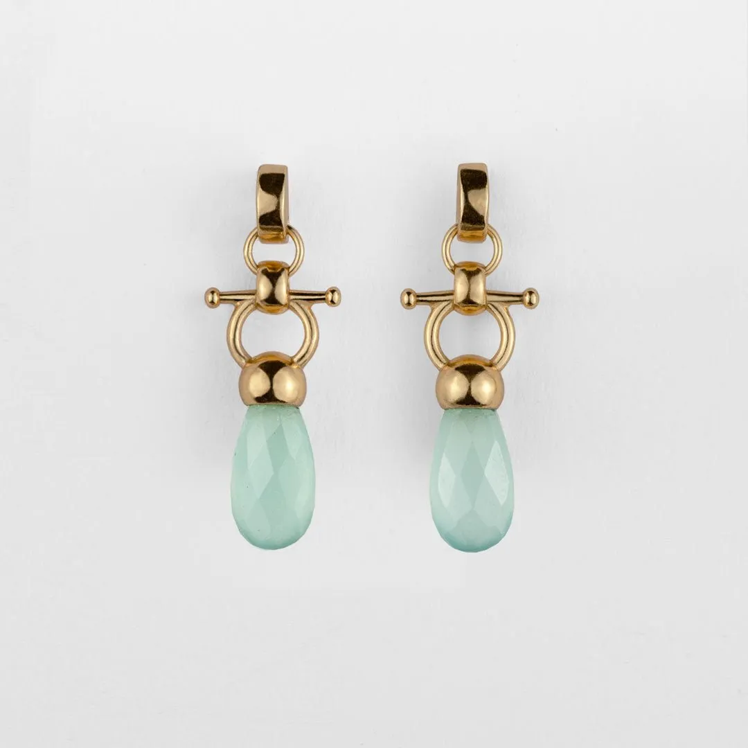 Droplette - Snaffle Horse Bit Aqua Chalcedony and 14K Gold on Sterling Silver Earring