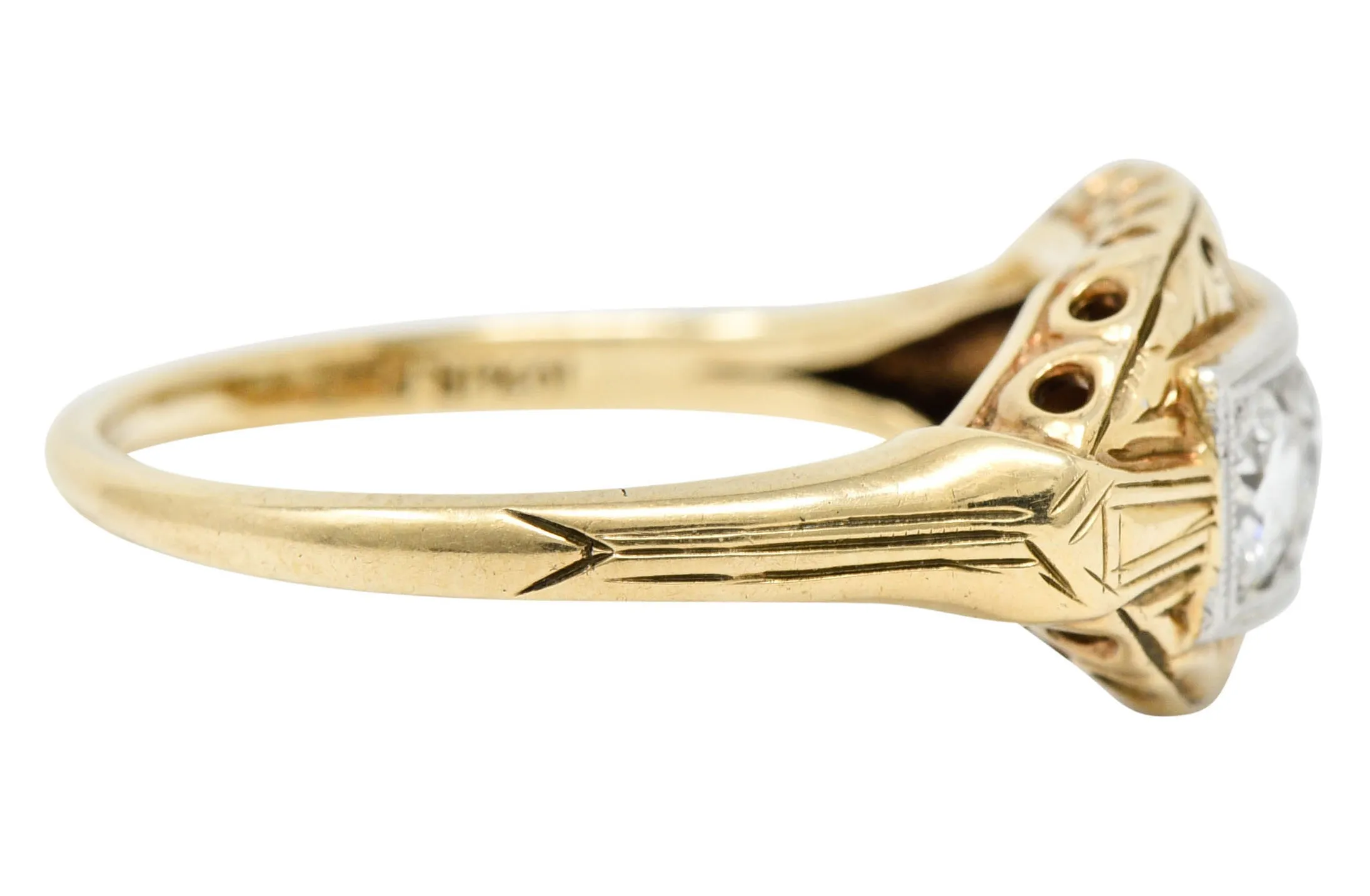 Early Art Deco 0.65 CTW Diamond Platinum-Topped 14 Karat Gold Dinner Ring