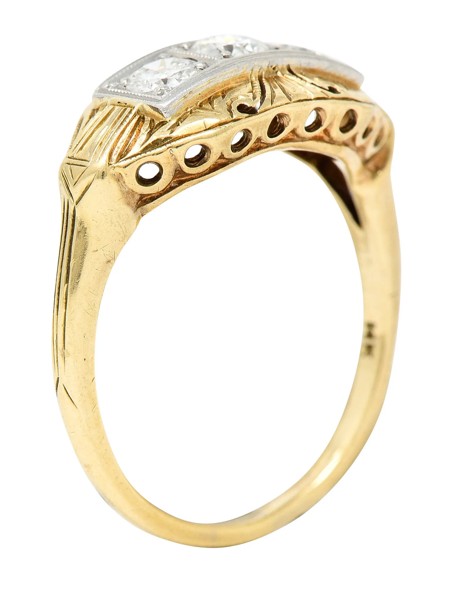 Early Art Deco 0.65 CTW Diamond Platinum-Topped 14 Karat Gold Dinner Ring