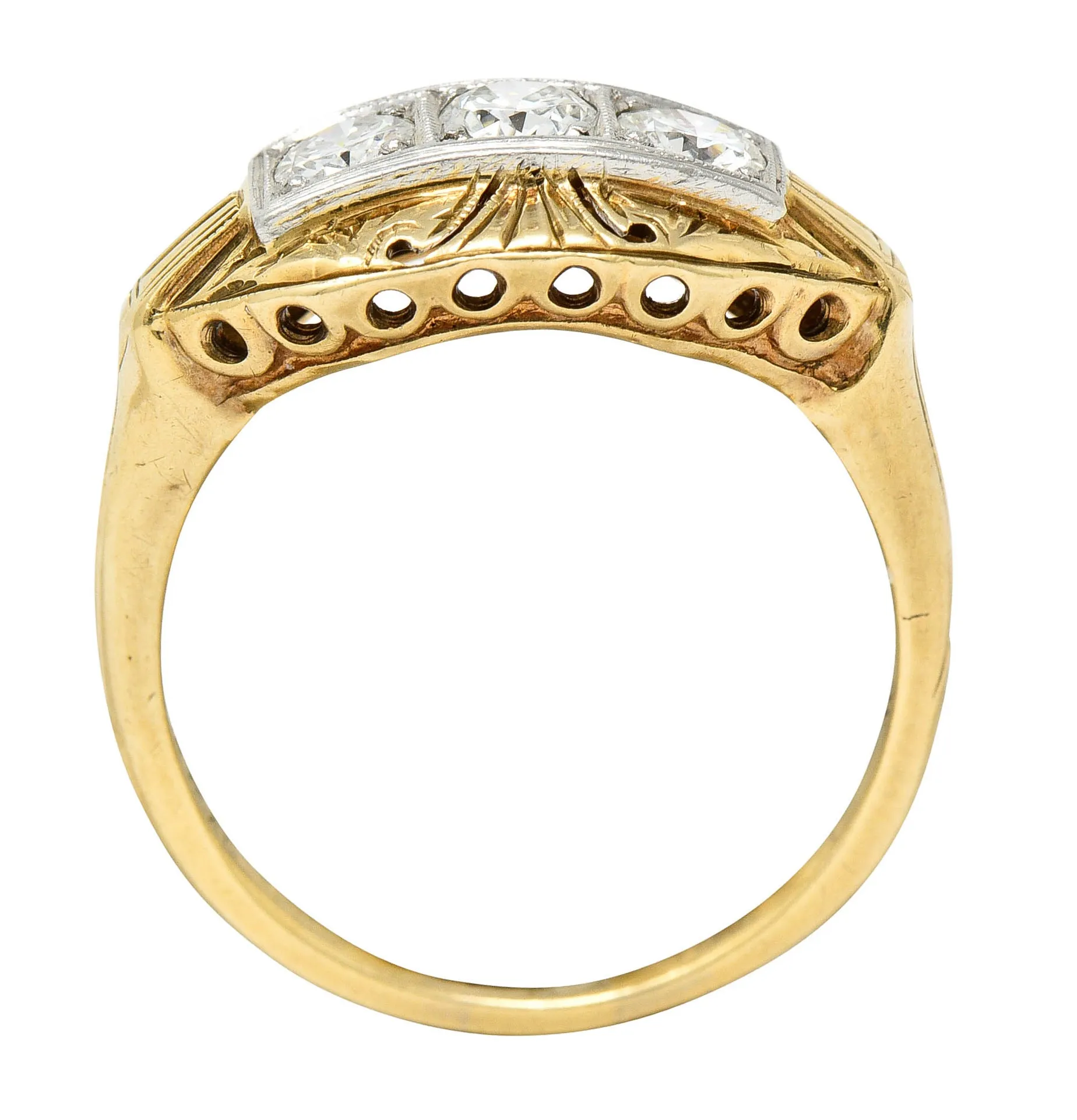 Early Art Deco 0.65 CTW Diamond Platinum-Topped 14 Karat Gold Dinner Ring