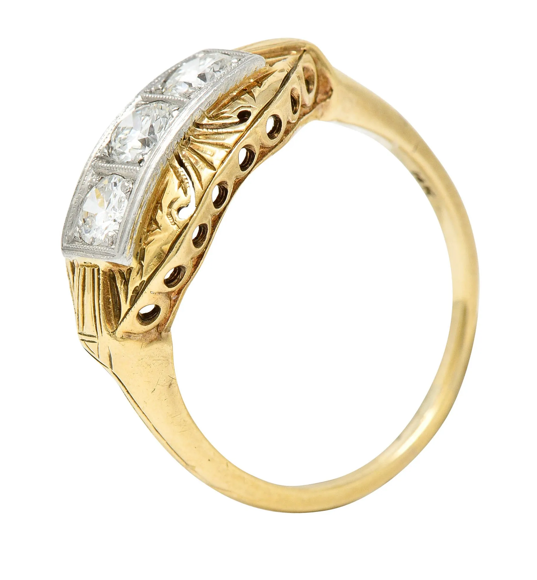 Early Art Deco 0.65 CTW Diamond Platinum-Topped 14 Karat Gold Dinner Ring