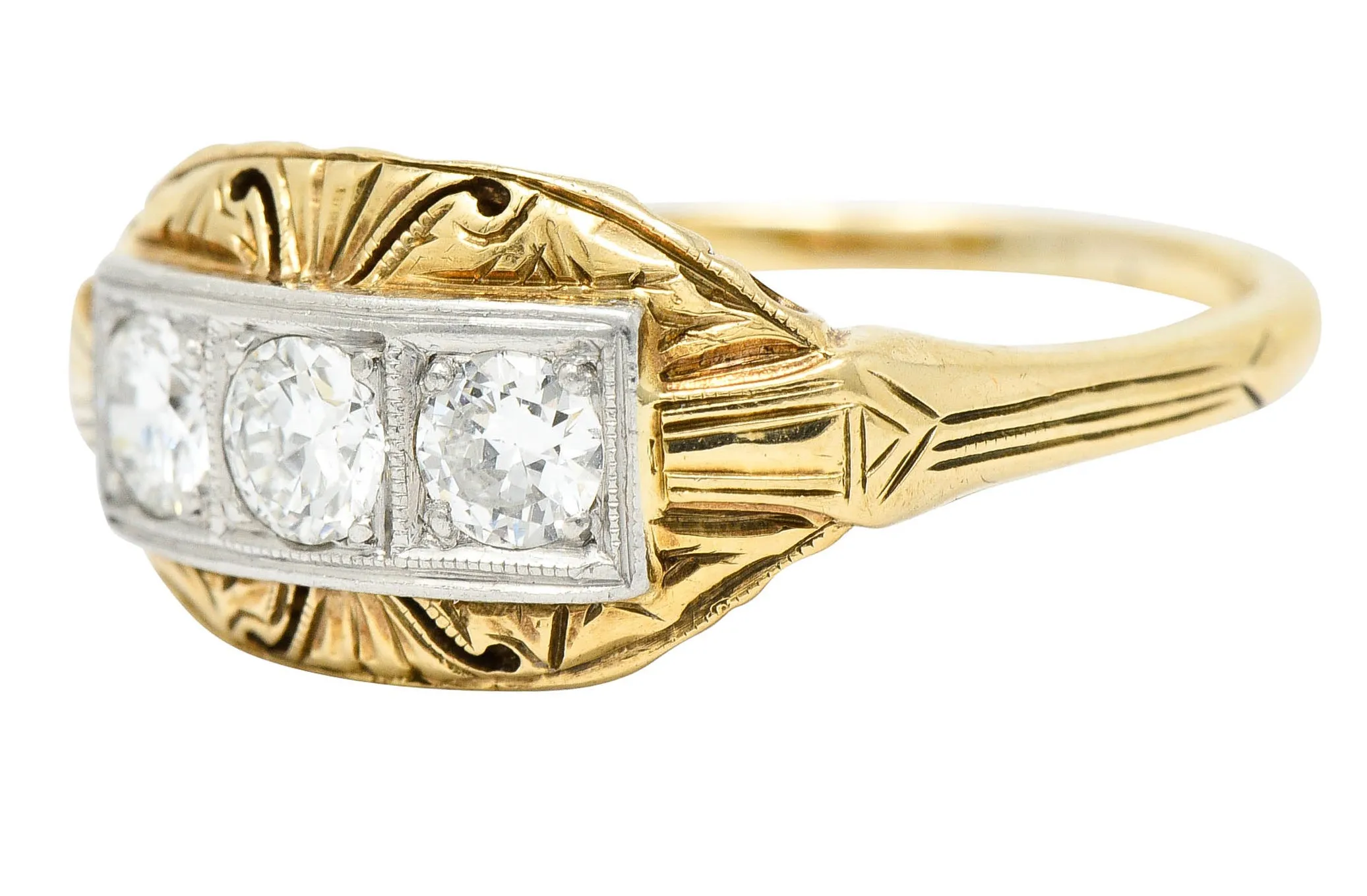 Early Art Deco 0.65 CTW Diamond Platinum-Topped 14 Karat Gold Dinner Ring