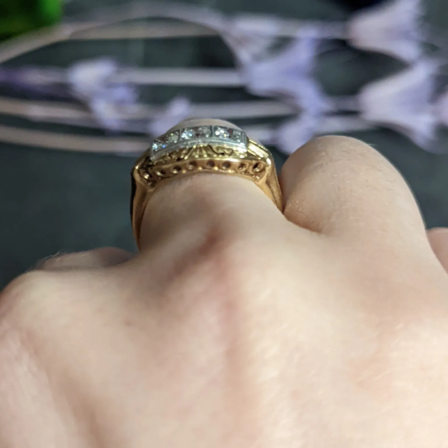 Early Art Deco 0.65 CTW Diamond Platinum-Topped 14 Karat Gold Dinner Ring