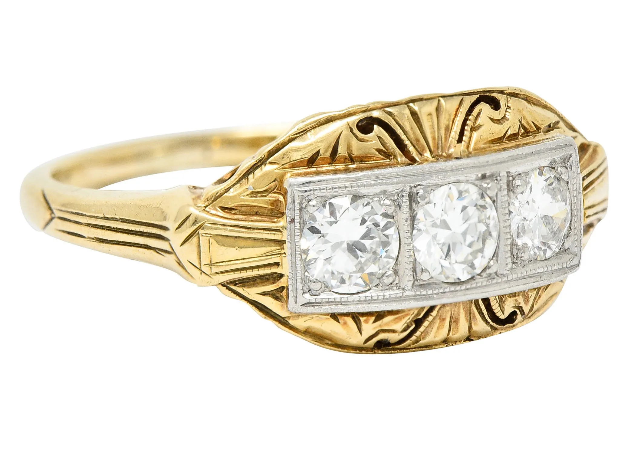 Early Art Deco 0.65 CTW Diamond Platinum-Topped 14 Karat Gold Dinner Ring