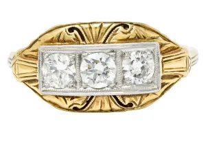 Early Art Deco 0.65 CTW Diamond Platinum-Topped 14 Karat Gold Dinner Ring