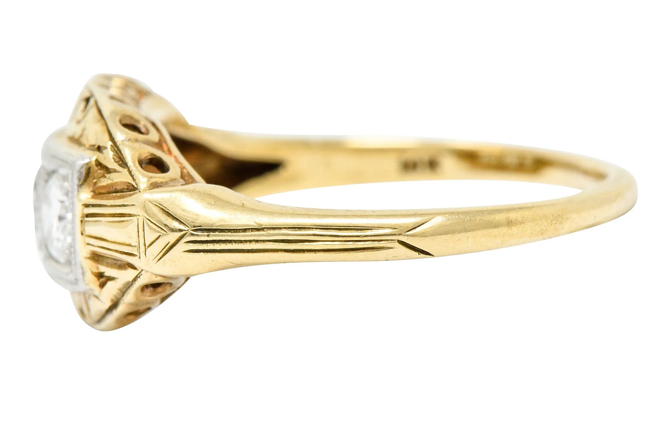 Early Art Deco 0.65 CTW Diamond Platinum-Topped 14 Karat Gold Dinner Ring